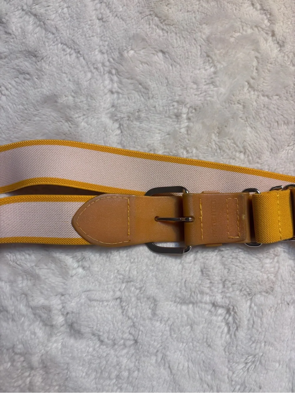 Kids Baseball Belt onesize Mustard Yellow Elastic Belt Faux Leather Silver Hrdwr